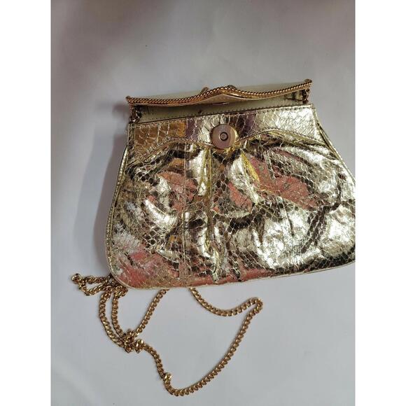 Marlene's Gaines UTOPIA ITALY Genuine Leather Shoulder Gold Purse EUC! - Picture 3 of 8